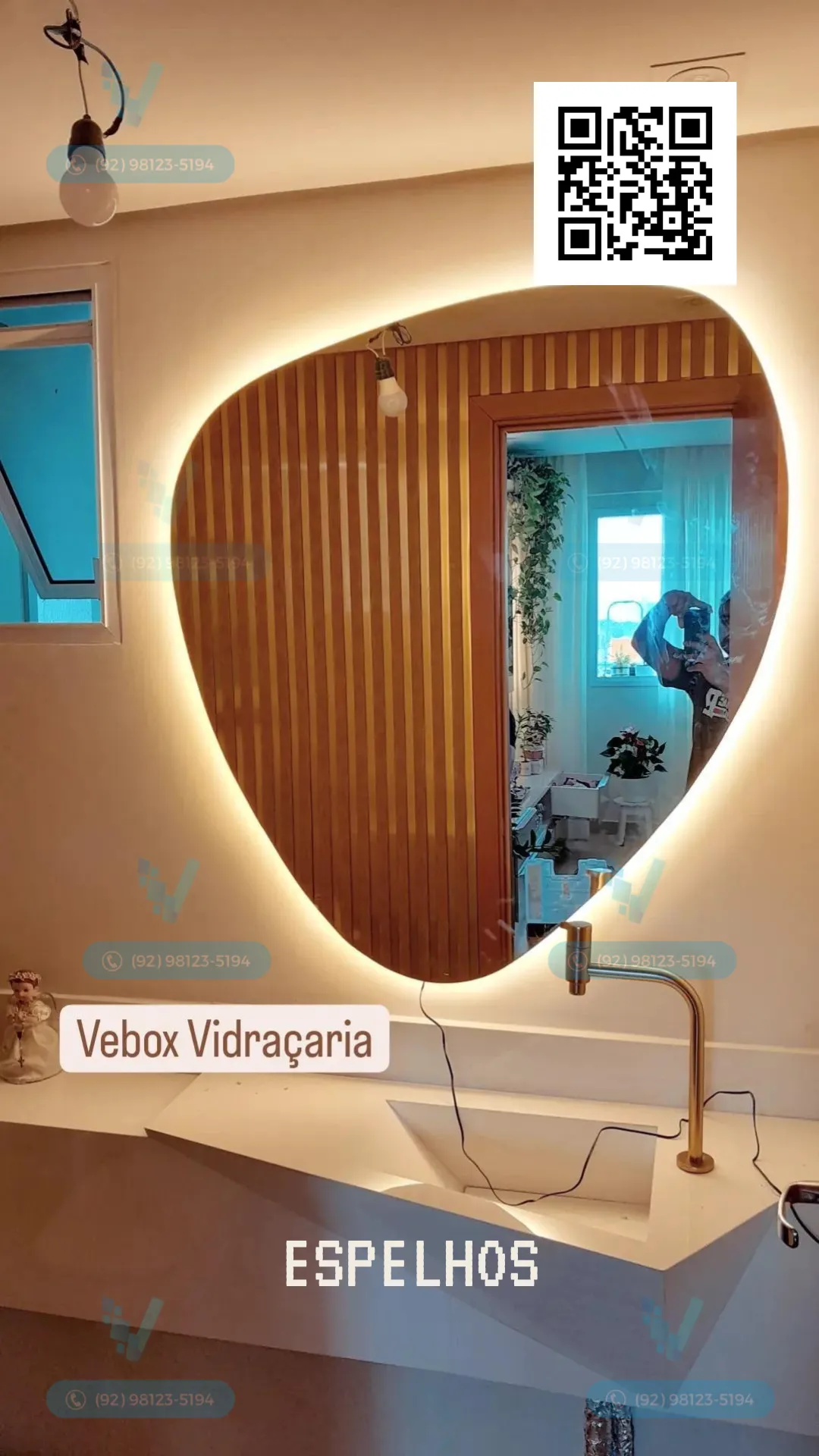 Espelho orgânico com LED instalado em Manaus